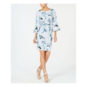 Blue Floral Calvin Klein Flare Sleeve Dress